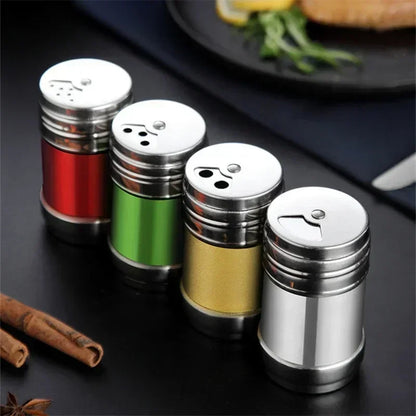 Stainless Steel Spice Jar | Rotating Cover Salt and Pepper Shaker for Barbecue and Kitchen