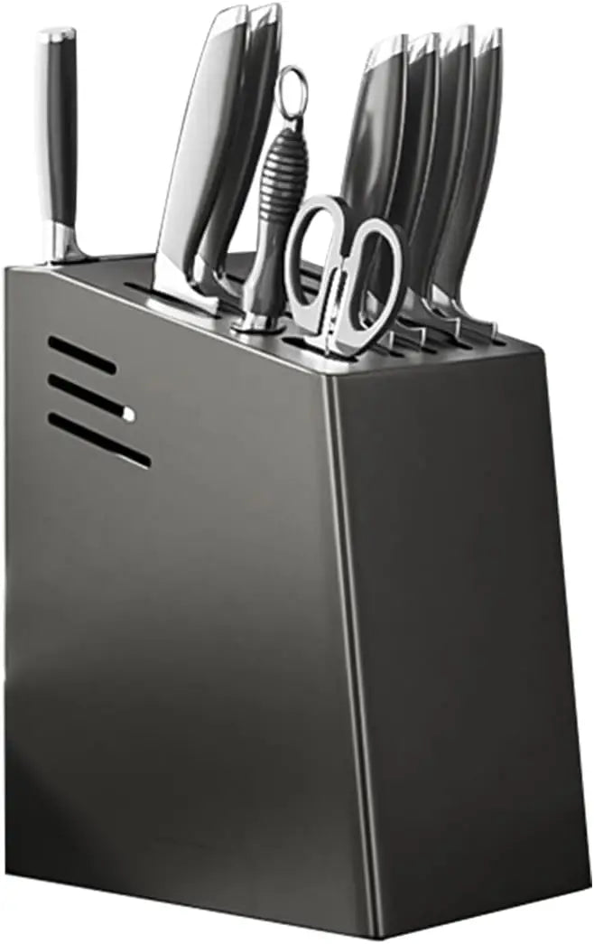 Knife Block with Drain Tray, Knife Holder without Knives, Kitchen Storage Knife Rack Decoration, Slanted Knife Stand