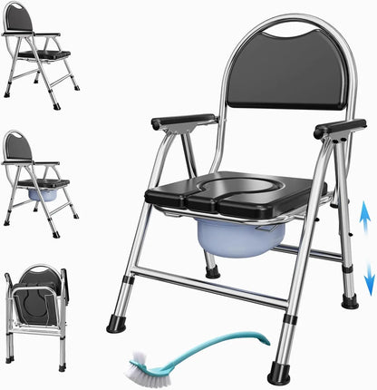 XMSJ 4 In 1 Folding Bedside Commode Chair Adjustable Height