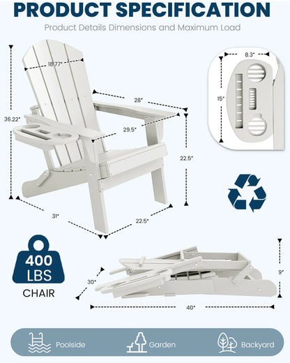 FOOWIN Folding Adirondack Chair With Cup Holder Outdoor