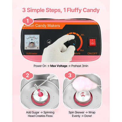SucceBuy Cotton Candy Machine 1000W Electric Floss Maker Stainless Bowl