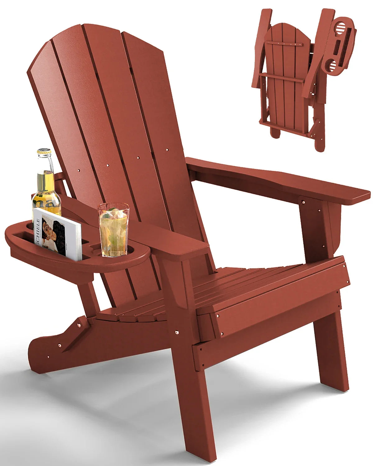 FOOWIN Folding Adirondack Chair With Cup Holder Outdoor