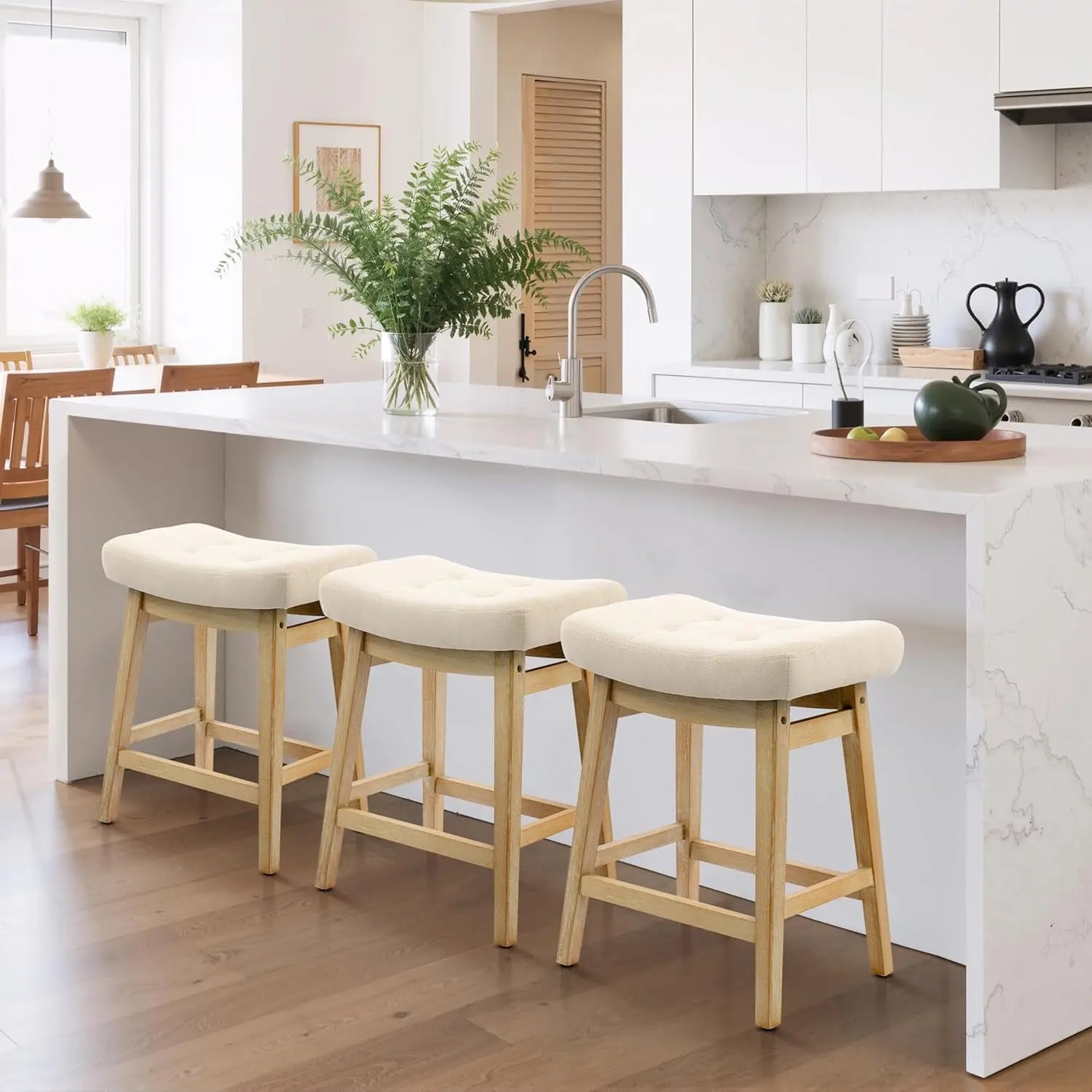 Counter Height Bar Stools Set of 3 Backless Farmhouse Style