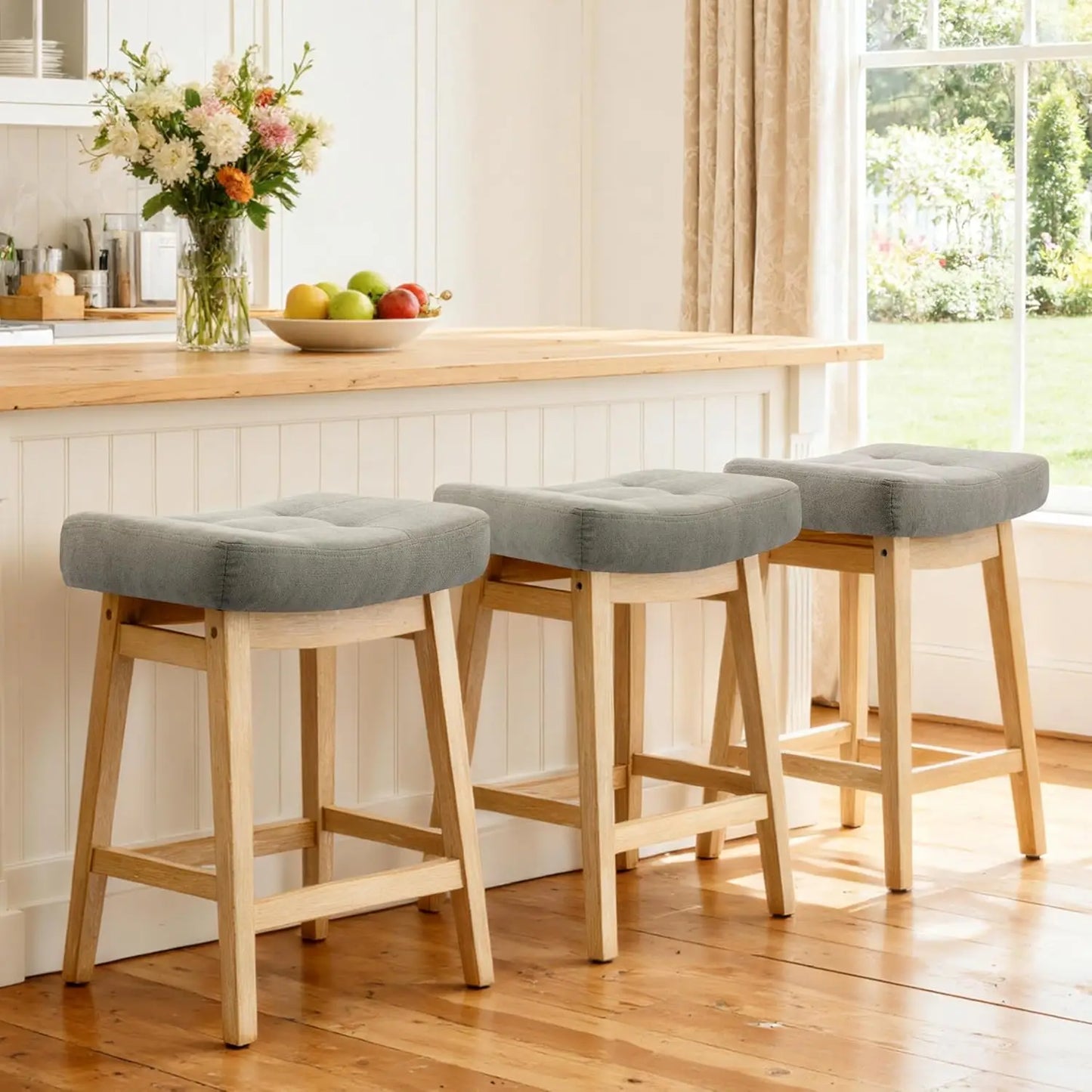 Counter Height Bar Stools Set of 3 Backless Farmhouse Style