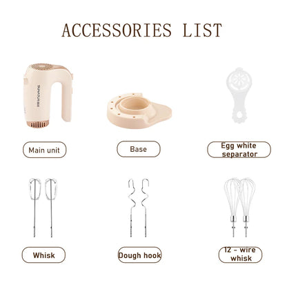 SUNATUR 300W Electric Hand Mixer 3 in 1 Mixer egg beater Baking appliances Handheld Blender machine with storage base Cream Whip