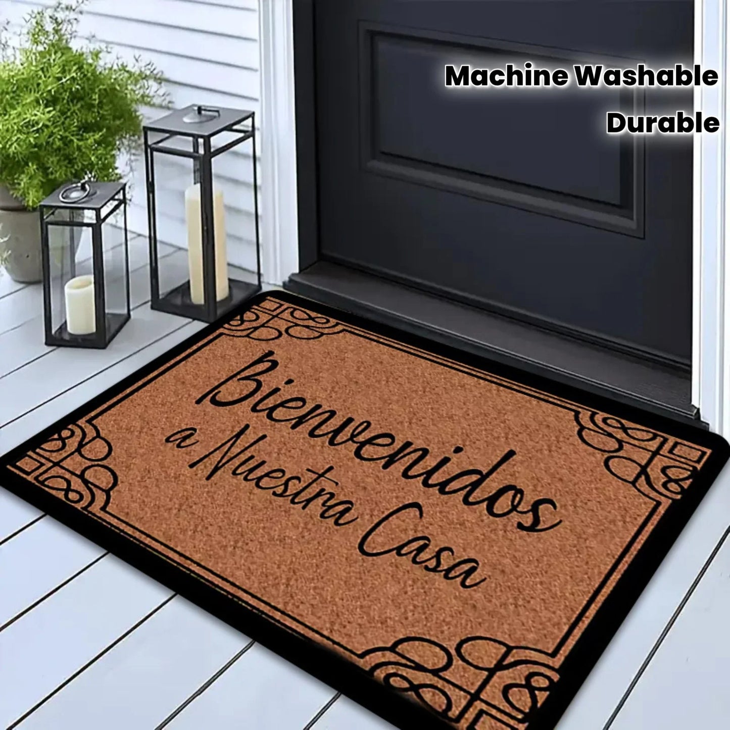 VIKAMA "Bienbenidos" Spanish Welcome Soft, Absorbent Door Mat. Entrance, Bathroom, Outdoor Courtyard Home Decor, Non-Slip Carpet