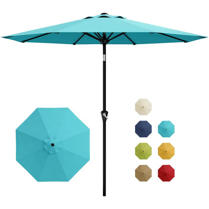 9FT Patio Umbrella With Crank & Tilt, Outdoor Market Umbrella, UV Protection Waterproof For Pool Deck, 8 Ribs Iron Frame