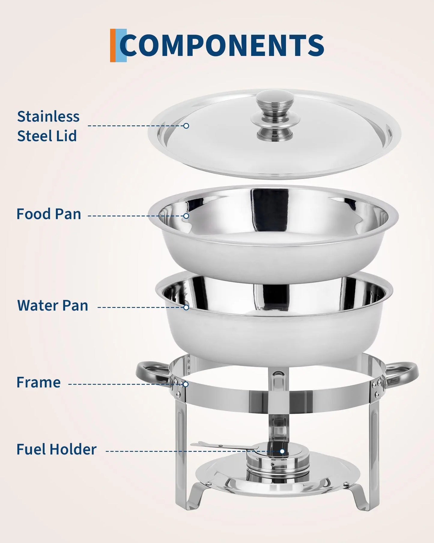 Stainless Steel Round Chafing Dish Buffet Set With Water Pans