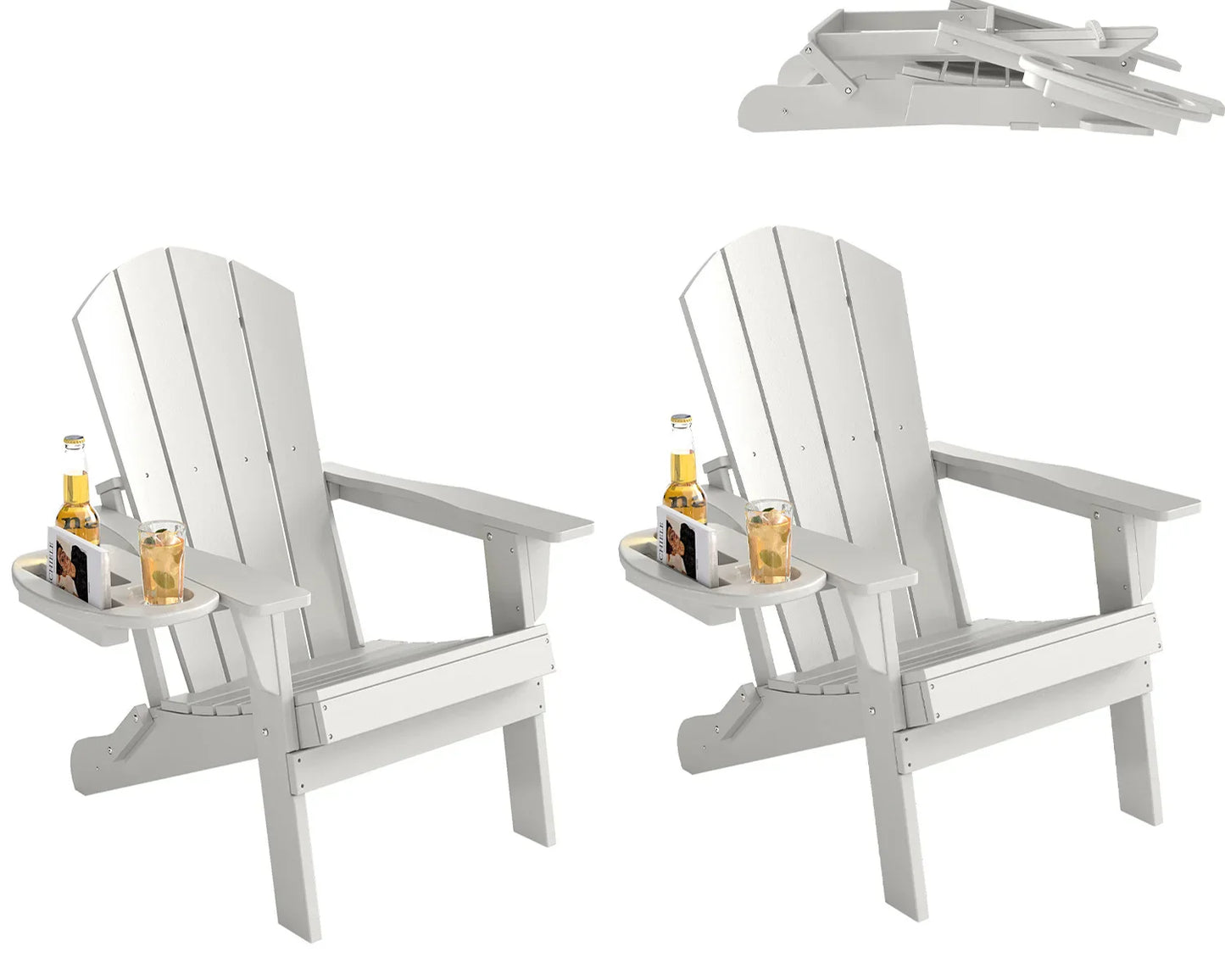 FOOWIN Folding Adirondack Chair With Cup Holder Outdoor