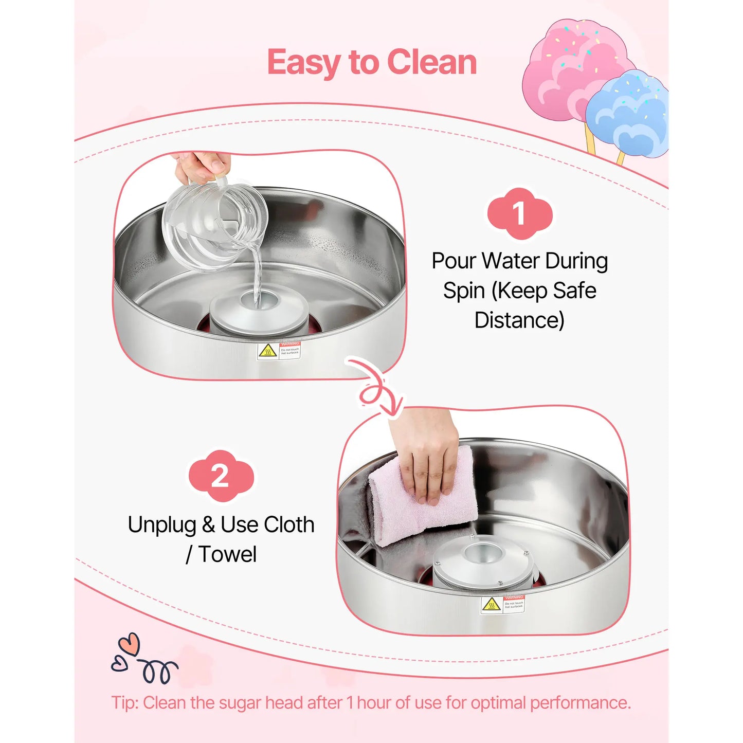 SucceBuy Cotton Candy Machine 1000W Electric Floss Maker Stainless Bowl