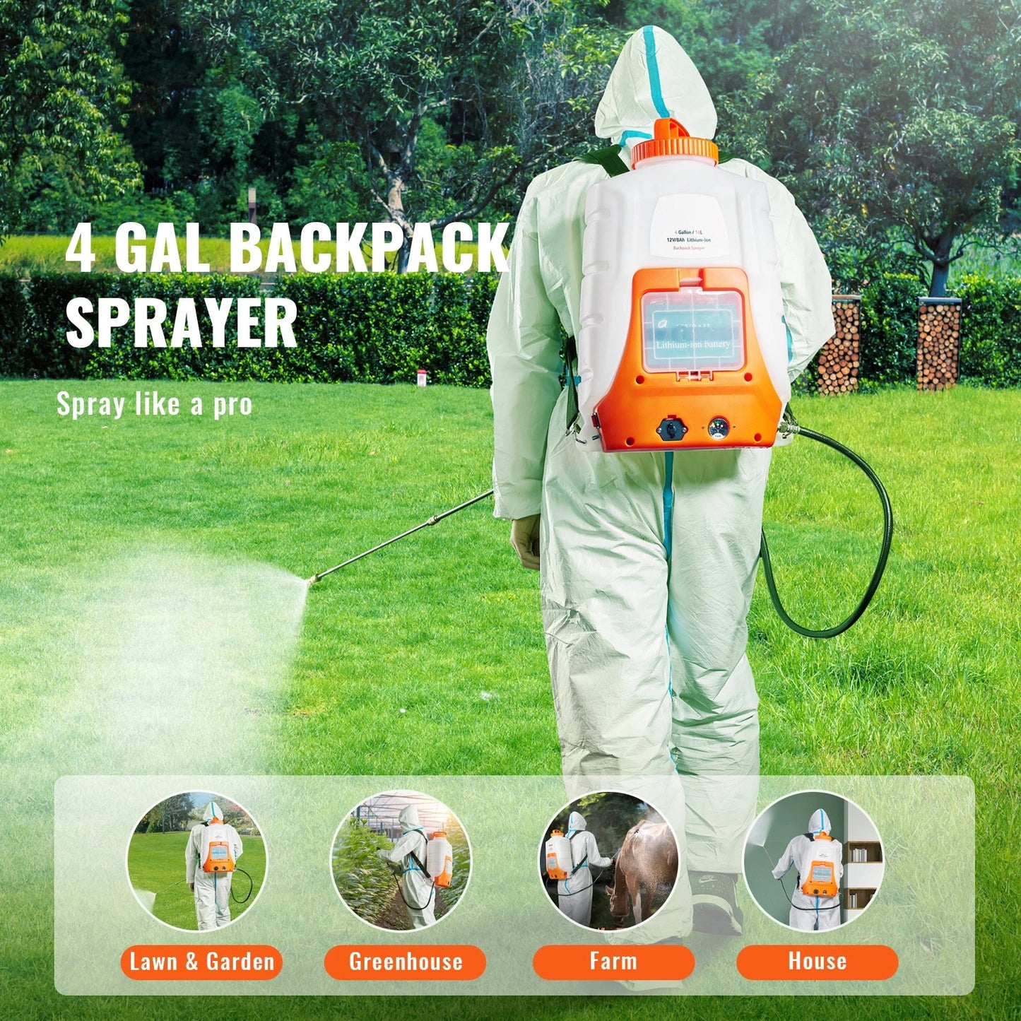 SucceBuy Battery Powered Backpack Sprayer With Adjustable Pressure Nozzles