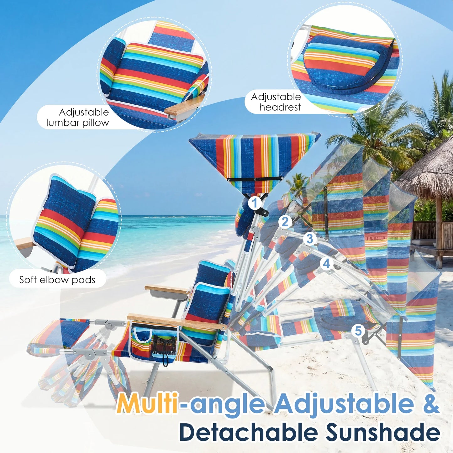 TCGBKAF Folding Beach Chair With Five Position Footrest Face Hole