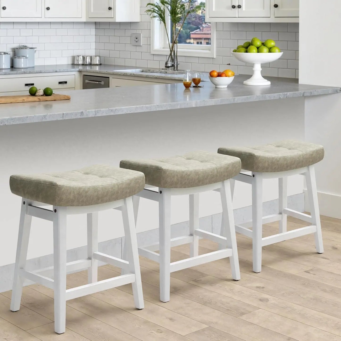 Counter Height Bar Stools Set of 3 Backless Farmhouse Style