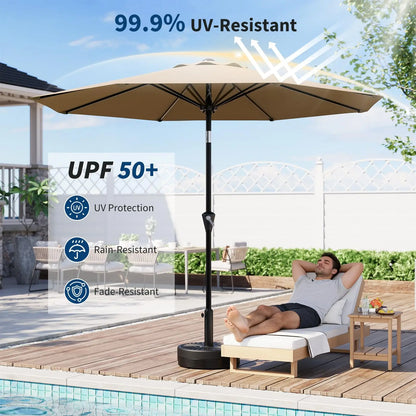 9FT Patio Umbrella With Crank & Tilt, Outdoor Market Umbrella, UV Protection Waterproof For Pool Deck, 8 Ribs Iron Frame