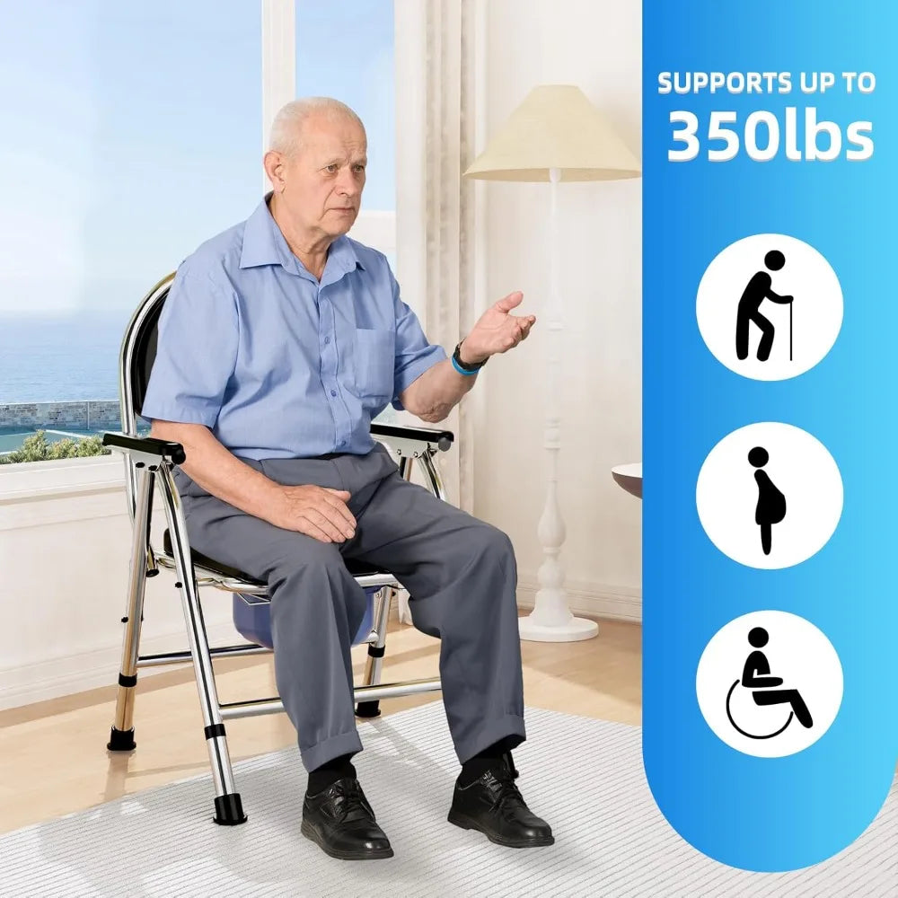 XMSJ 4 In 1 Folding Bedside Commode Chair Adjustable Height