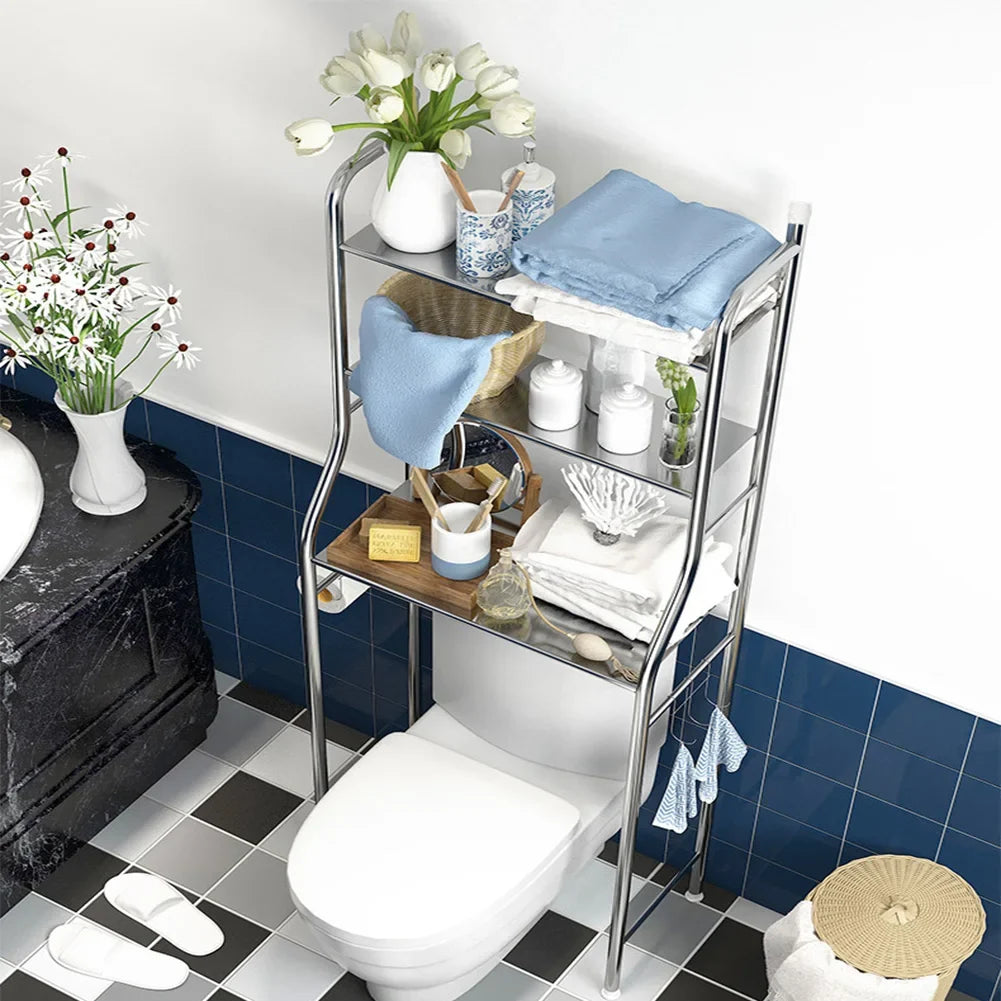 Over The Toilet Storage Metal Over Toilet Organizer Rack with Removable Towel Hooks, Paper Holder for Bathroom Restroom Laundry