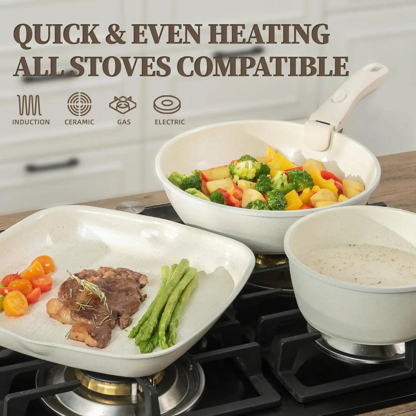 Ceramic 23-Piece Detachable-Handle Cookware Set Nonstick Induction Safe