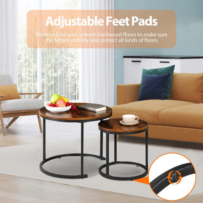 Nesting Coffee Tables 2 With Wooden Tops And Metal Frames