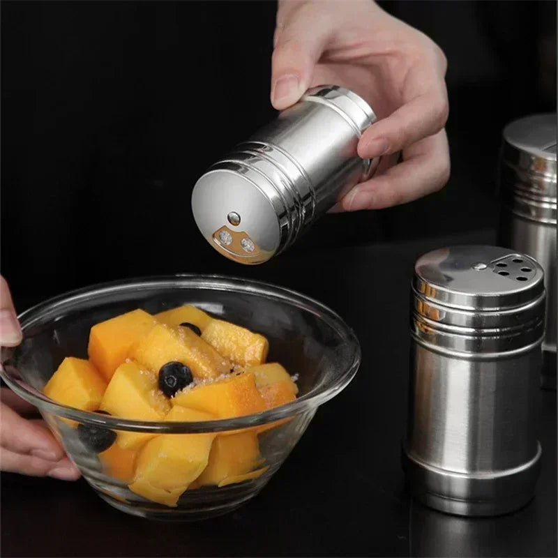 Stainless Steel Spice Jar | Rotating Cover Salt and Pepper Shaker for Barbecue and Kitchen
