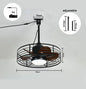 Industrial Style Ceiling Fan with Light and Remote Control Black Round Cage Outdoor Waterproof Fan with Hook for Patios Porch
