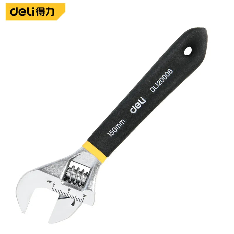 DELI Adjustable Wrench Universal Spanner Dip Plastic Carbon Steel Mechanical Workshop Hand Repair Tools Car Bicycle Wrench