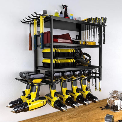 Power Tool Storage Wall Mounted Rack 4 Layer Power Drill Tool Holder Heavy Duty Tool Shelf for Garage, Workshop