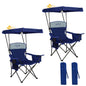 GERC Foldable Camping Chair With Sun Shade, Cooler Bag And Cup Holder Pocket