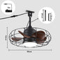 Industrial Style Ceiling Fan with Light and Remote Control Black Round Cage Outdoor Waterproof Fan with Hook for Patios Porch