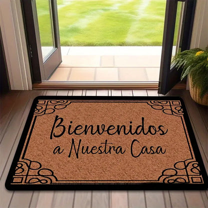 VIKAMA "Bienbenidos" Spanish Welcome Soft, Absorbent Door Mat. Entrance, Bathroom, Outdoor Courtyard Home Decor, Non-Slip Carpet