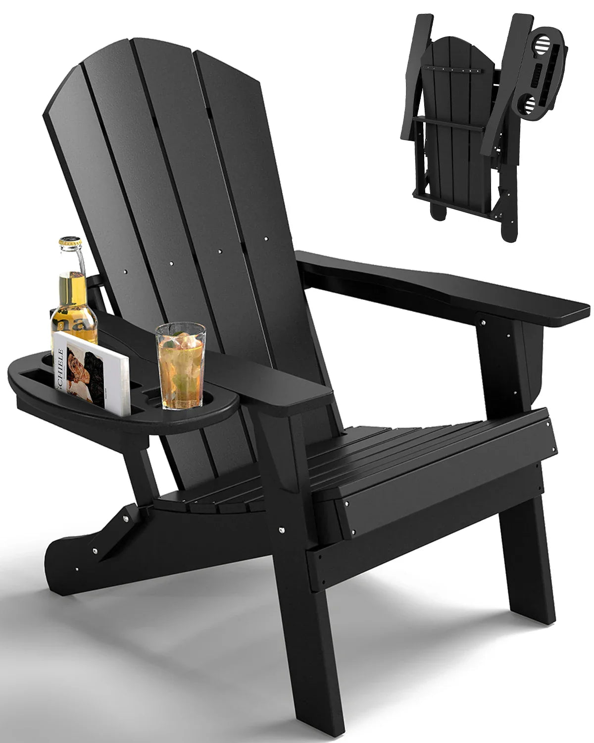 FOOWIN Folding Adirondack Chair With Cup Holder Outdoor