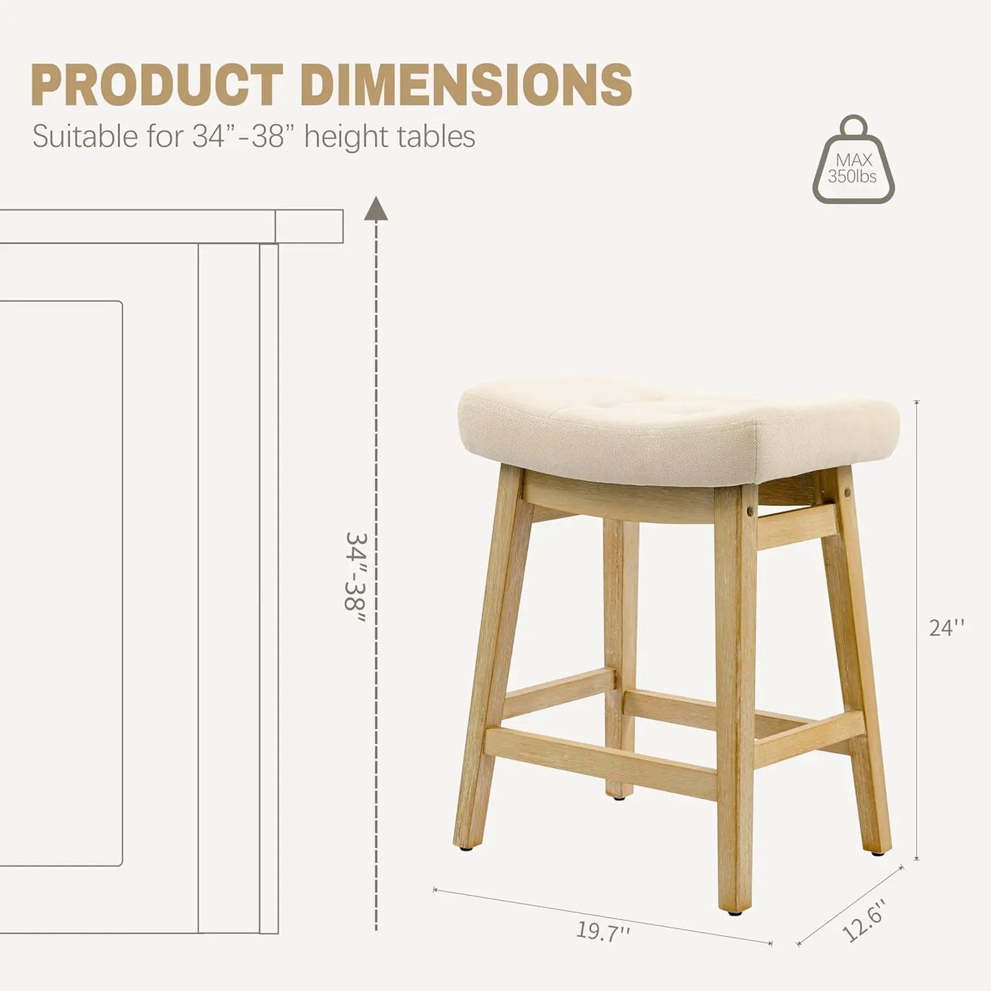 Counter Height Bar Stools Set of 3 Backless Farmhouse Style