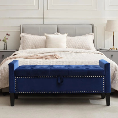 Velvet Storage Ottoman Bench With Button Tufting For Bedroom