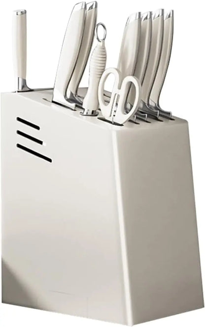 Knife Block with Drain Tray, Knife Holder without Knives, Kitchen Storage Knife Rack Decoration, Slanted Knife Stand