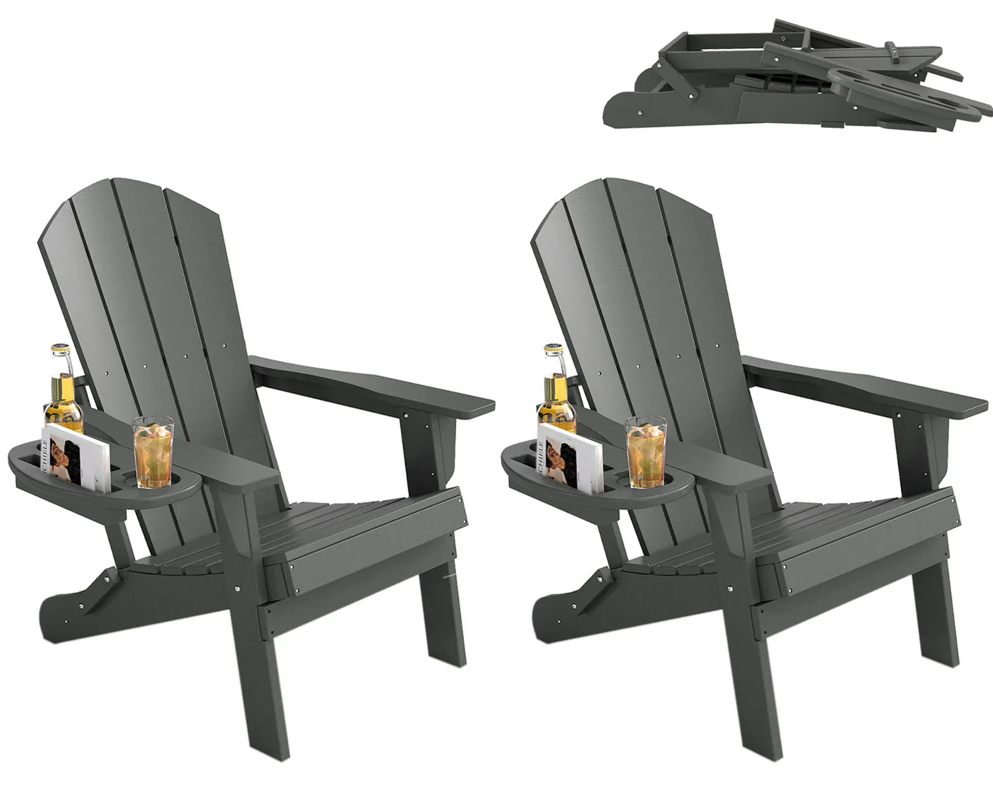 FOOWIN Folding Adirondack Chair With Cup Holder Outdoor