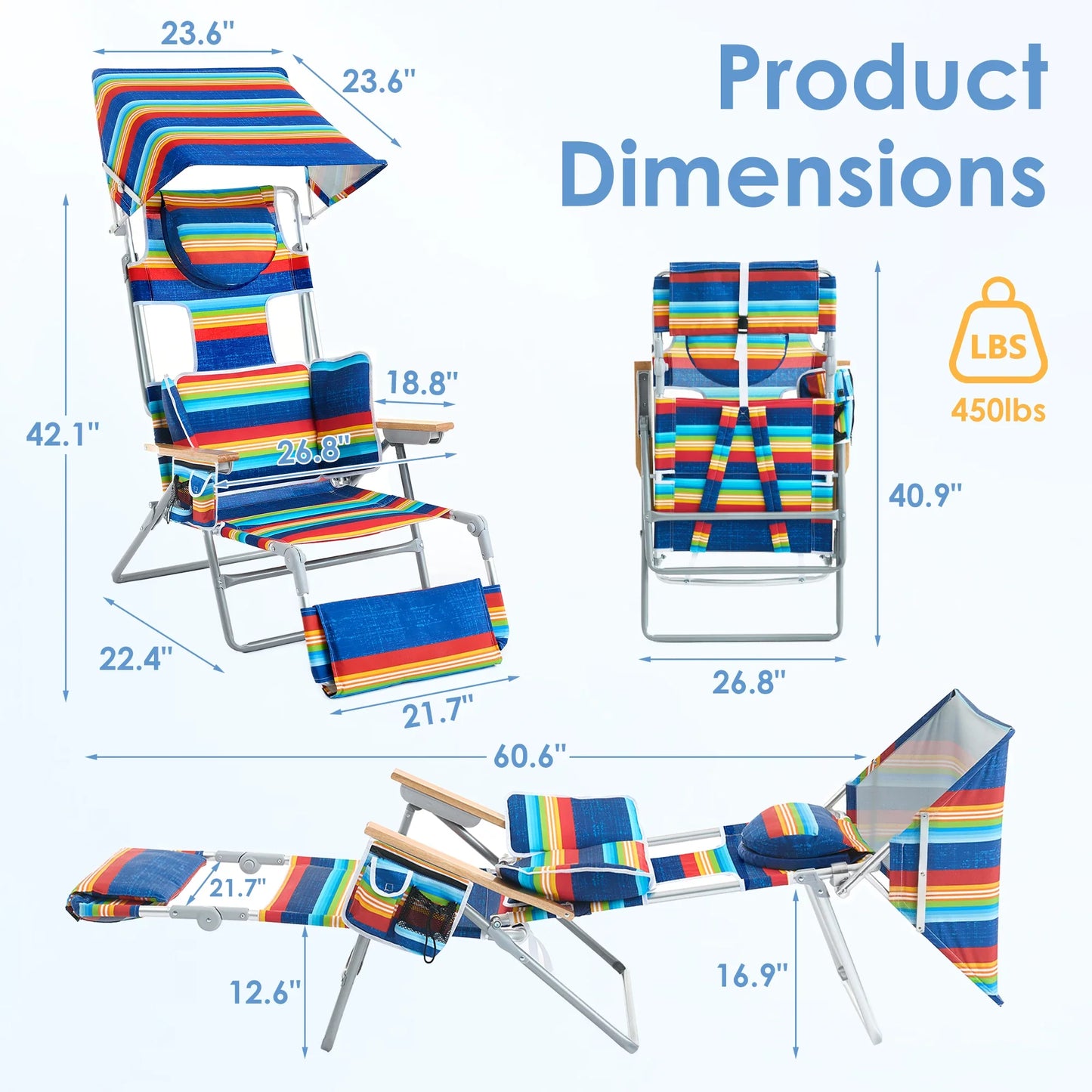 TCGBKAF Folding Beach Chair With Five Position Footrest Face Hole
