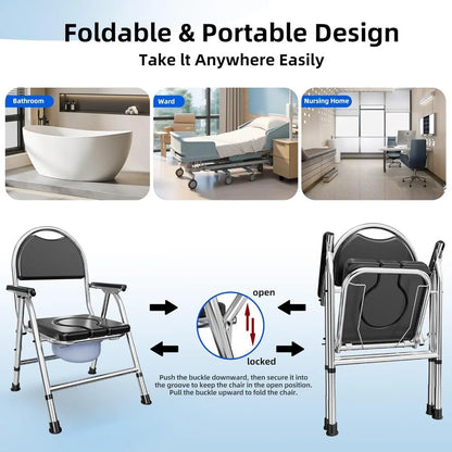 XMSJ 4 In 1 Folding Bedside Commode Chair Adjustable Height
