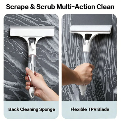 3-In-1 Multifunctional Window Squeegee Glass Wiper With Spray Bottle Scrubber