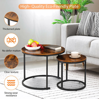 Nesting Coffee Tables 2 With Wooden Tops And Metal Frames