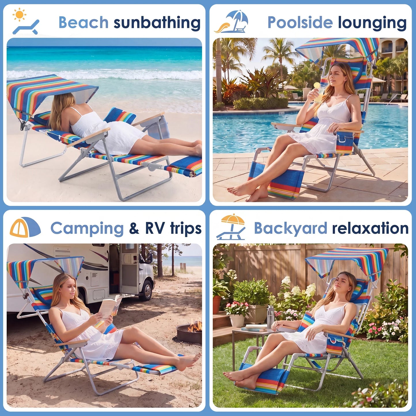 TCGBKAF Folding Beach Chair With Five Position Footrest Face Hole