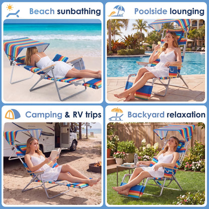 TCGBKAF Folding Beach Chair With Five Position Footrest Face Hole