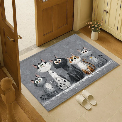 VIKAMA Gray Carpet Cute Kitten Doormat Welcome Mat Kitchen Rug Carpet For Live Room Rug For Bedroom Bedside Floor Mat Home Dec