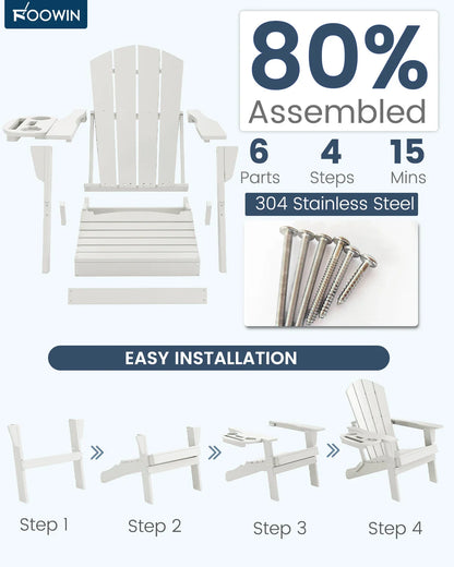 FOOWIN Folding Adirondack Chair With Cup Holder Outdoor