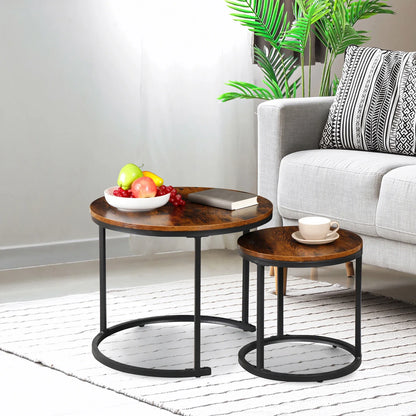 Nesting Coffee Tables 2 With Wooden Tops And Metal Frames