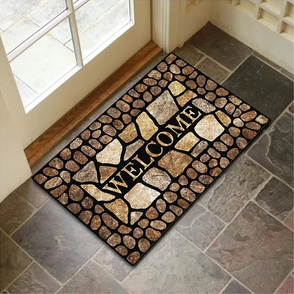 VIKAMA Crystal Velvet Floor Mat Stone Wood Grain Entryway Door Mat Entry Non-Slip Foot Mat Home Decoration Small Carpet 40x60cm