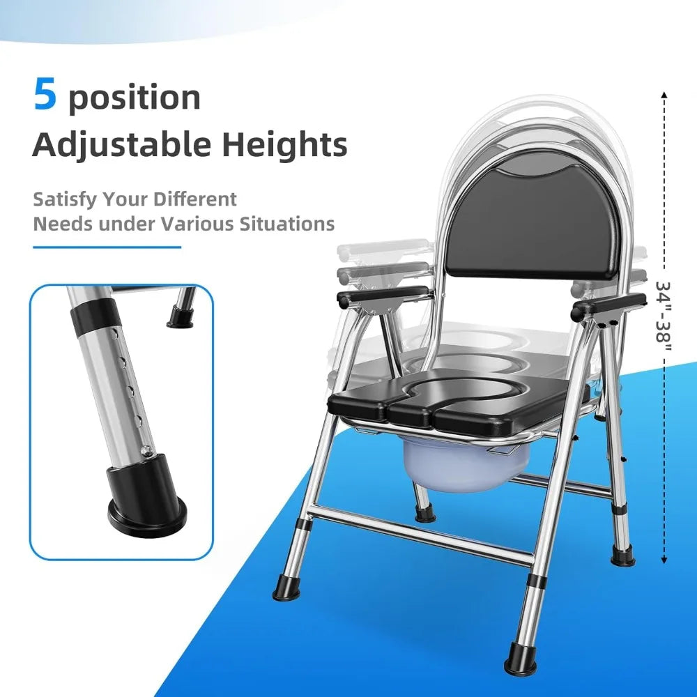 XMSJ 4 In 1 Folding Bedside Commode Chair Adjustable Height