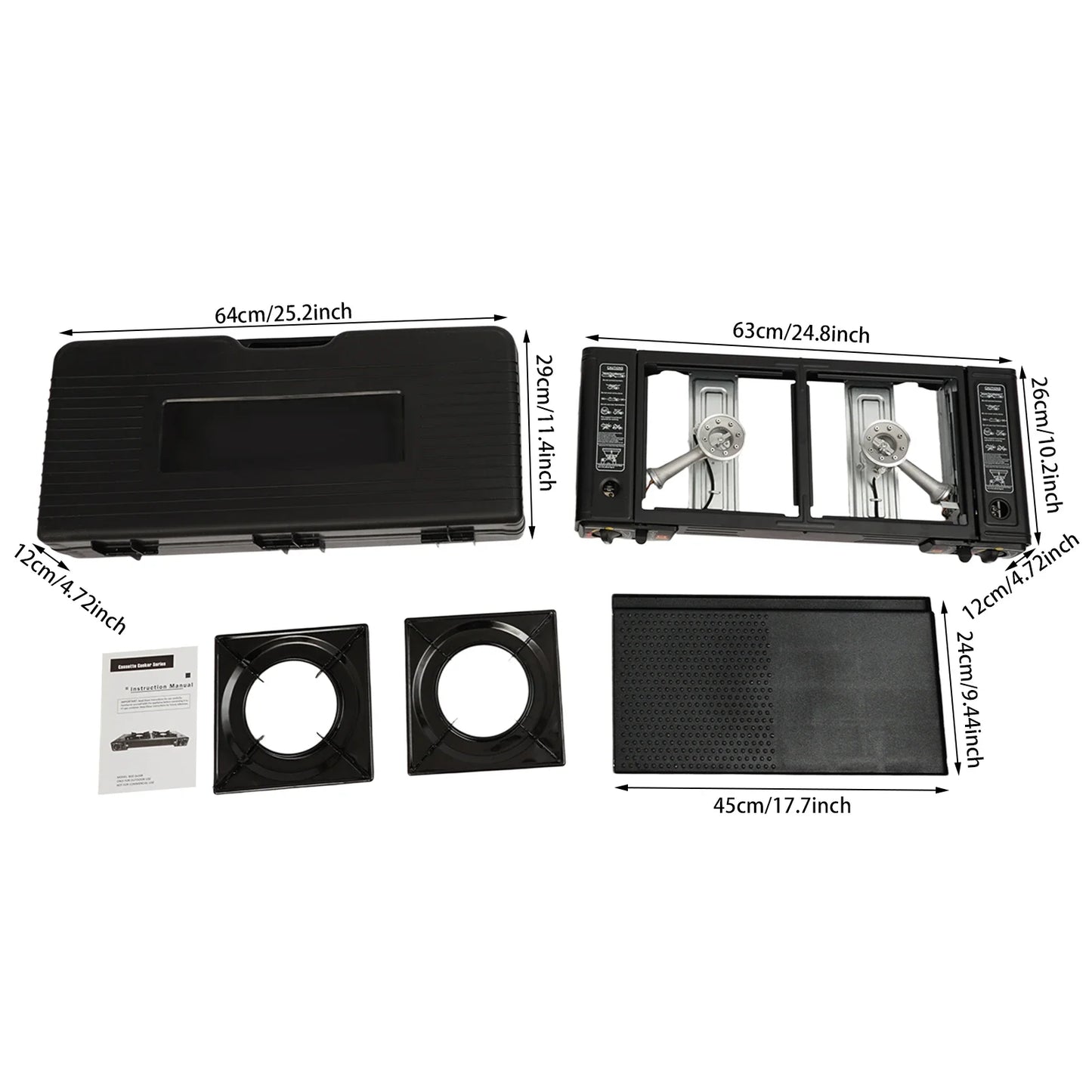2 Burner Stove With Piezo Ignition Baking Tray Carrying Case