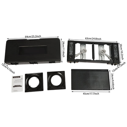 2 Burner Stove With Piezo Ignition Baking Tray Carrying Case