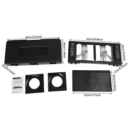 2 Burner Stove With Piezo Ignition Baking Tray Carrying Case