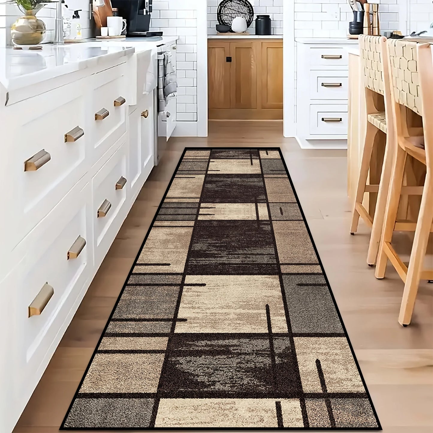 VIKAMA High-Grade Plaid Carpet Kitchen Rug Long Floor Mat Thin Door Mat Living Room Carpet Rug For Bedroom Home Decoration