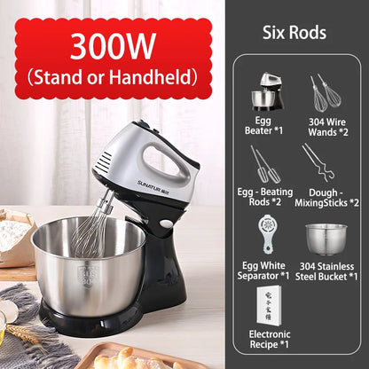 SUNATUR 300W Electric Hand Mixer - 5-Speed Egg Beater with Storage Base&Stainless Steel Attachments